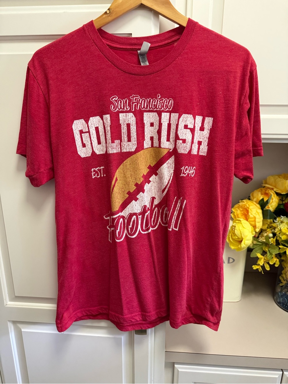 Gold Rush Football Short Sleeve Tee - Red with Gold Graphic